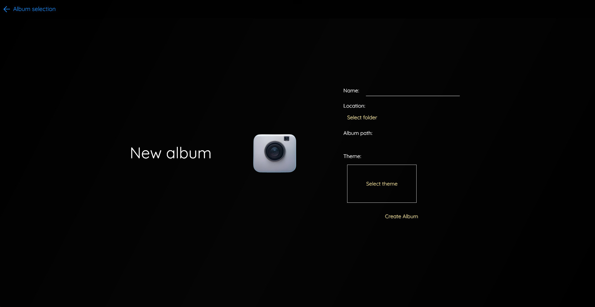 Example of the album creation screen