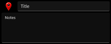 Example of the marker creation panel where you can enter a title, description and select an icon
