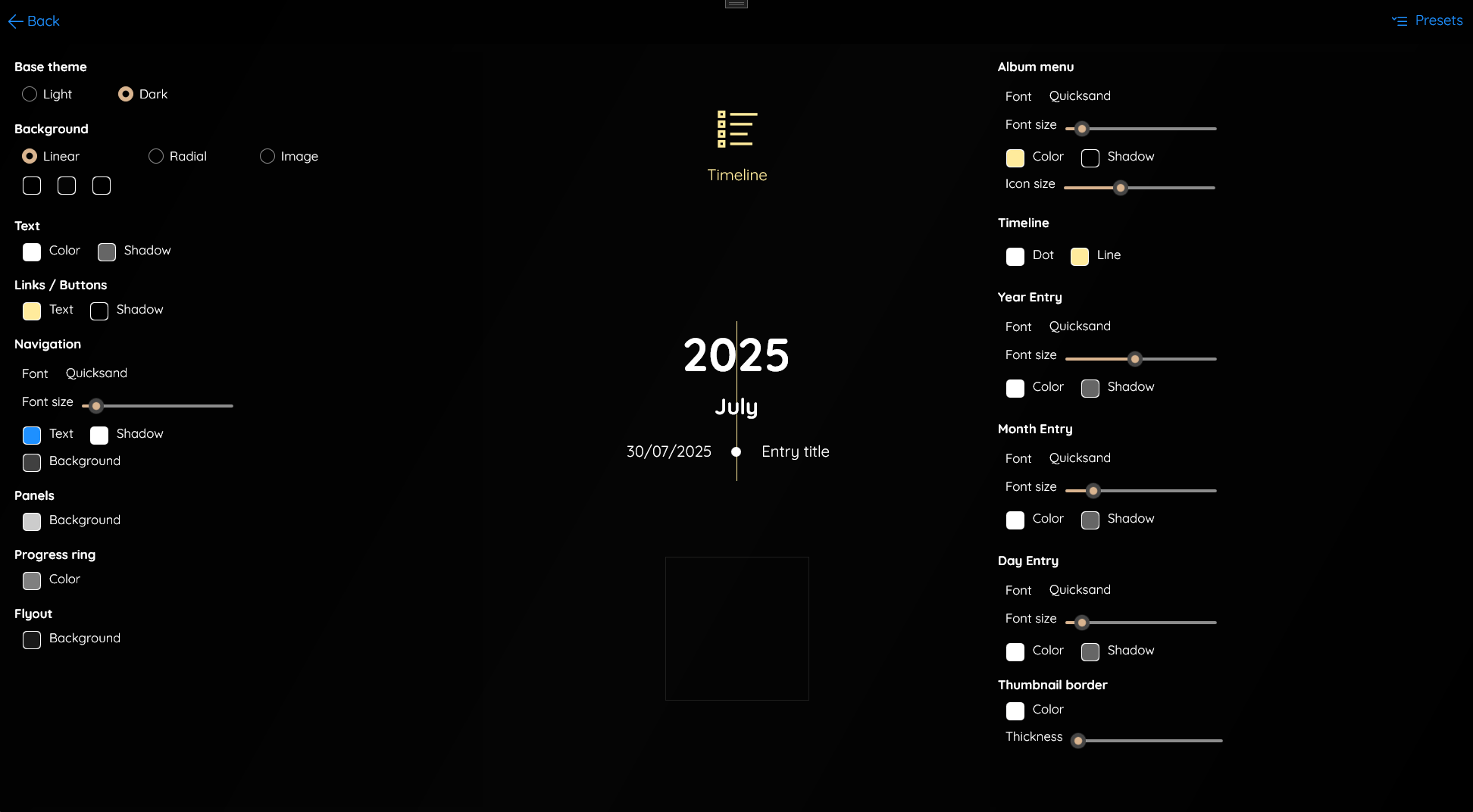 Example of the theme editor