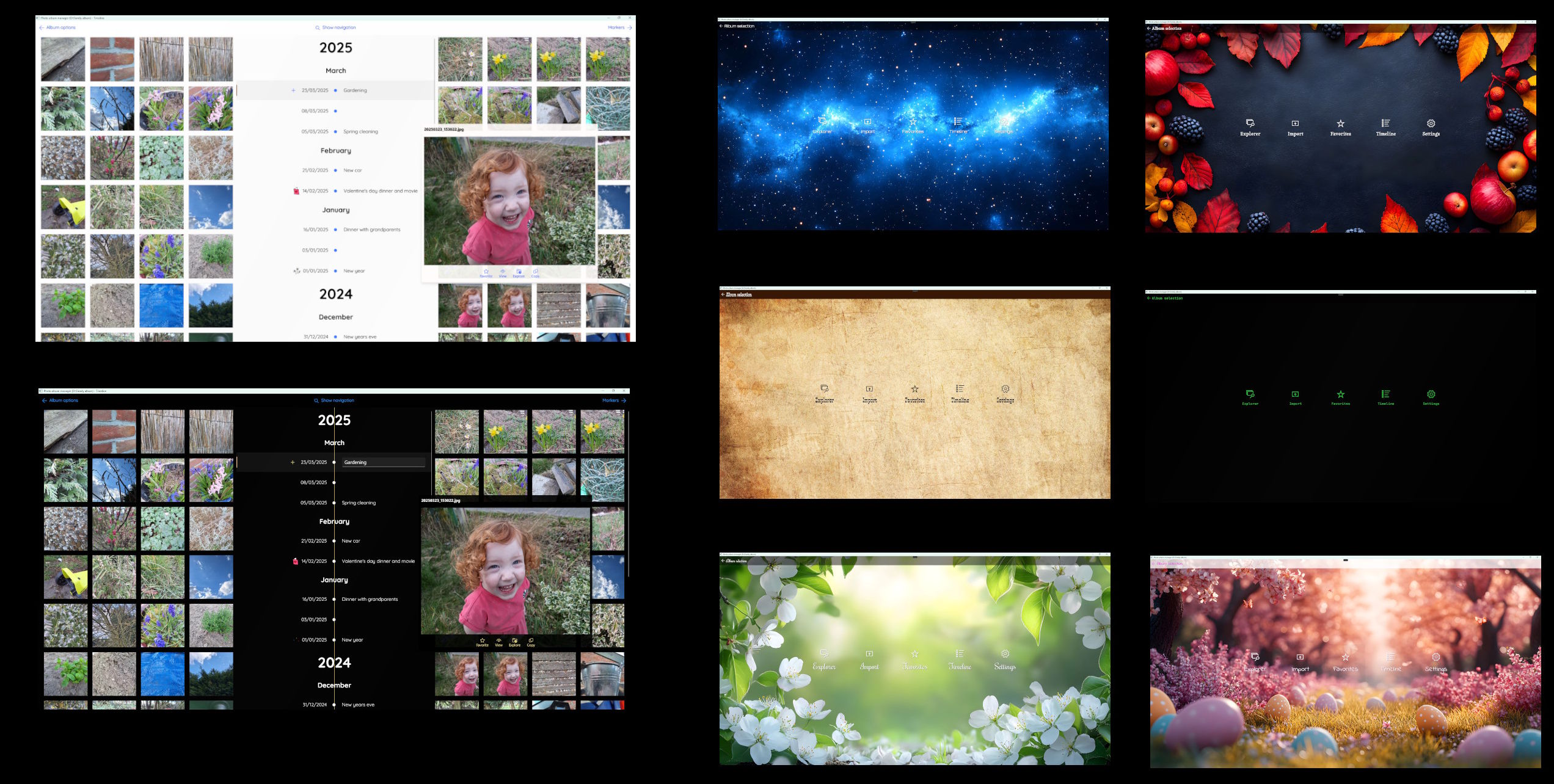 Theme examples for customizing your photo album