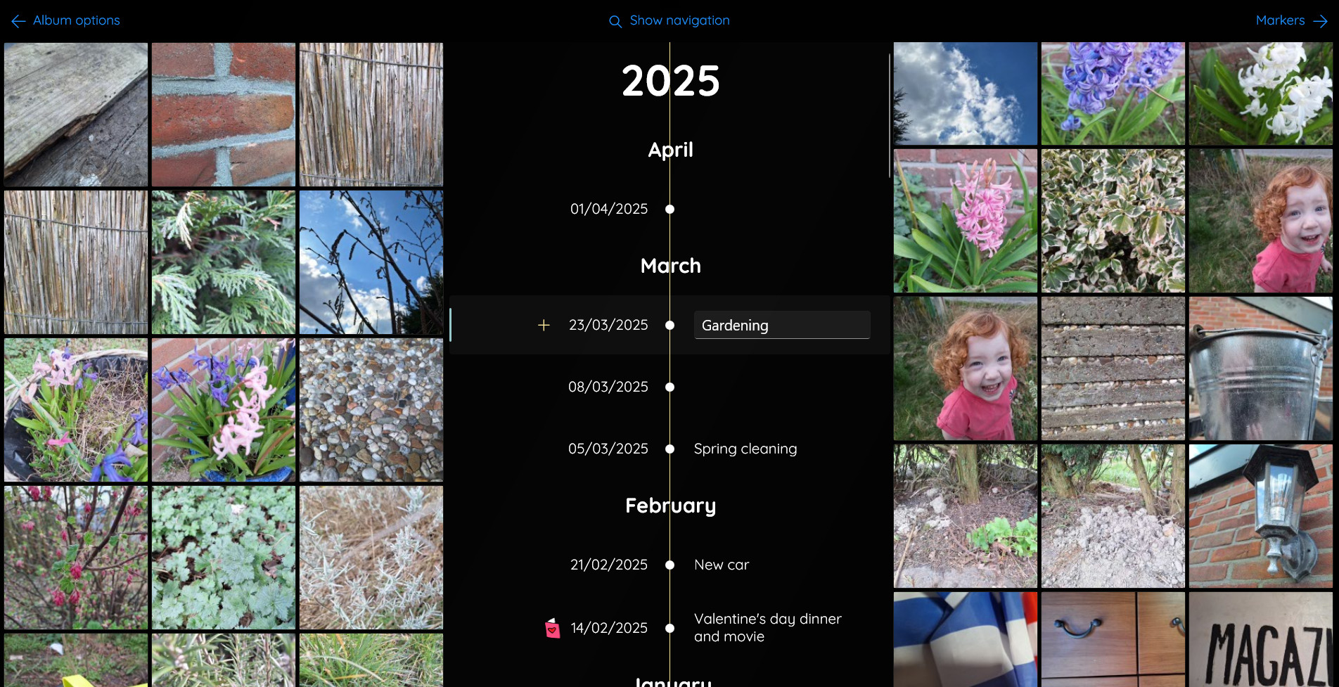 Timeline explorer showing timeline entries with descriptions